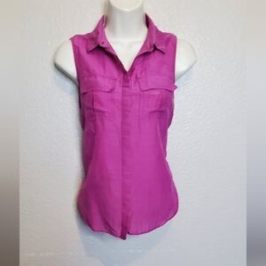 Banana Republic Silk & Cotton Sleeveless Fuchsia Pink Button-Up Top Size XS